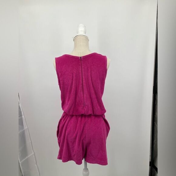 Vintage Pink Blue Striped Terrycloth Sleeveless Romper | size large - Picture 4 of 5